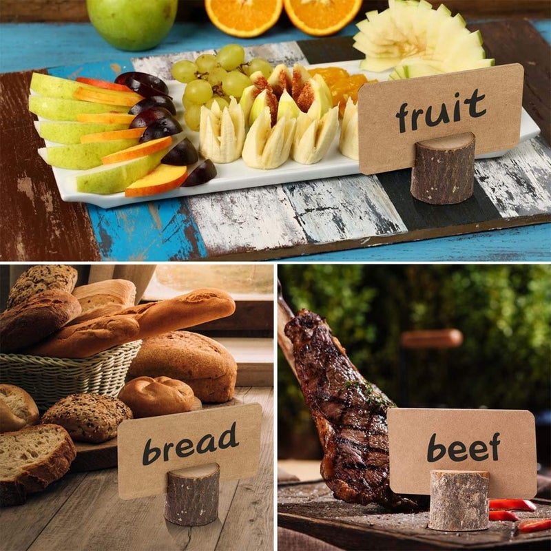 Toncoo 18Pcs Premium Wood Place Card Holders and 30Pcs Kraft Table Place Cards, Rustic Table Number Holders, Wood Photo Holders, Ideal for Wedding Party Table Name and More - Image 5